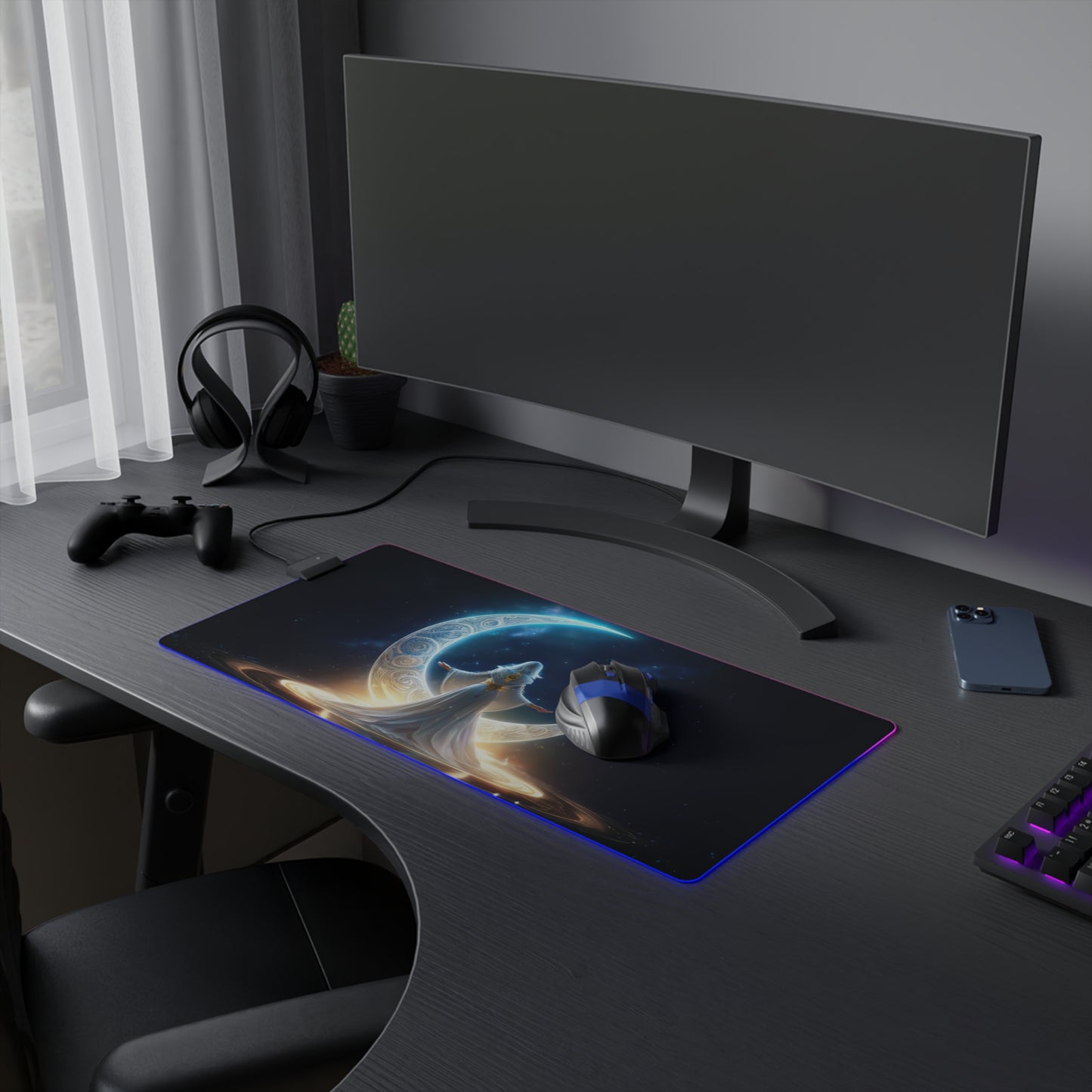 RGB LED Gaming Mouse Pad - Moon Goddess Design