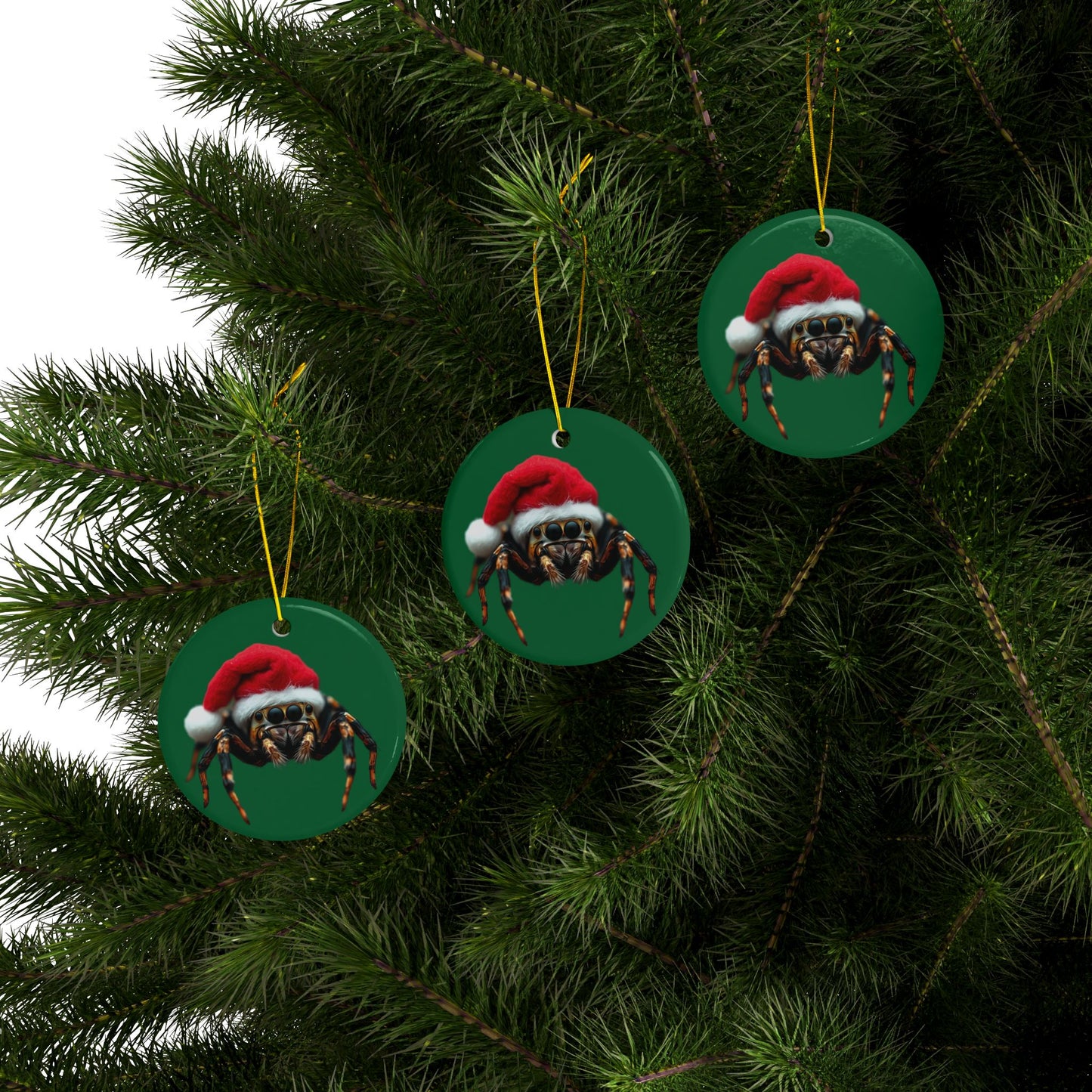 Ceramic Ornaments - Christmas Jumping Spider with Santa Hat