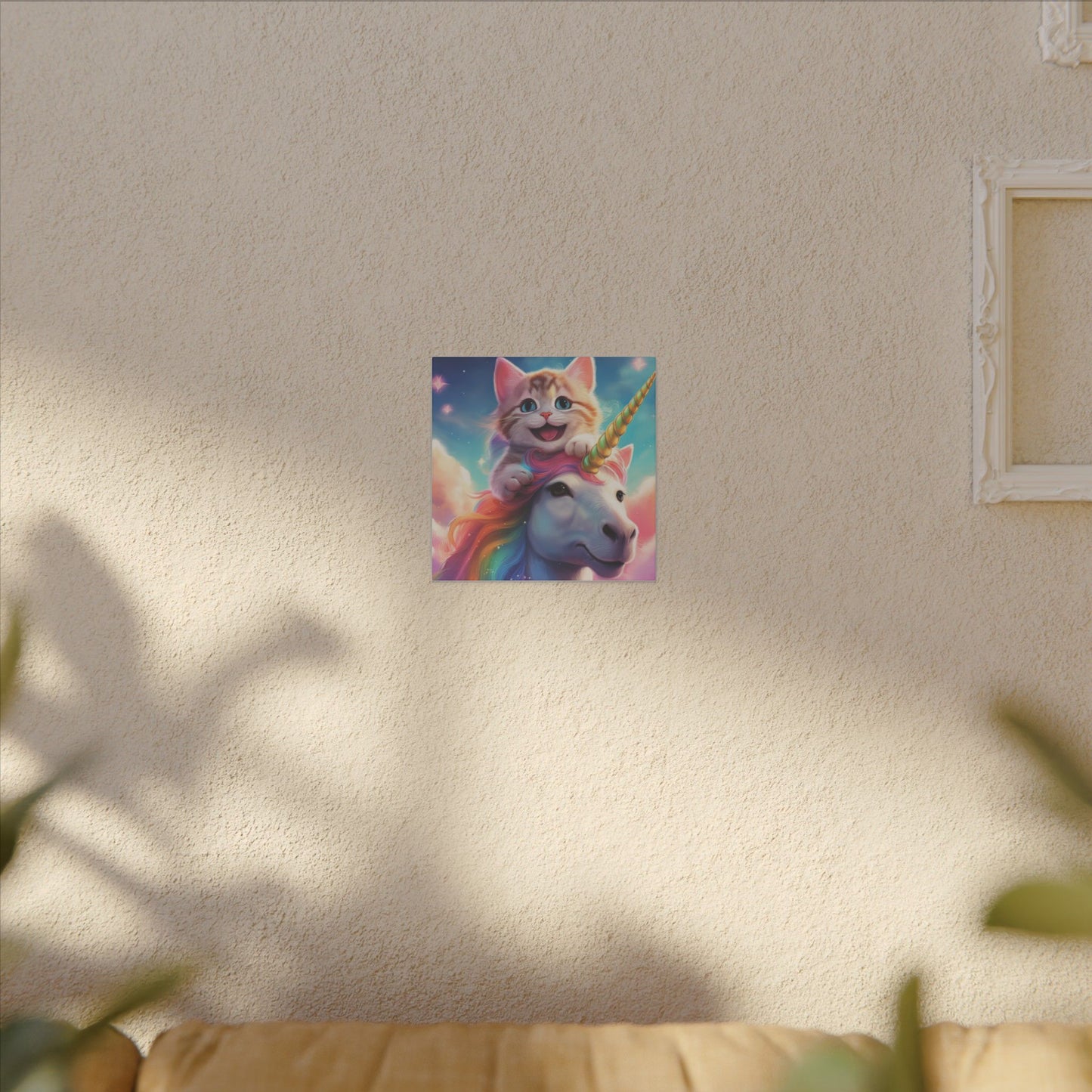 Canvas Print - Happy Cat Riding a Unicorn