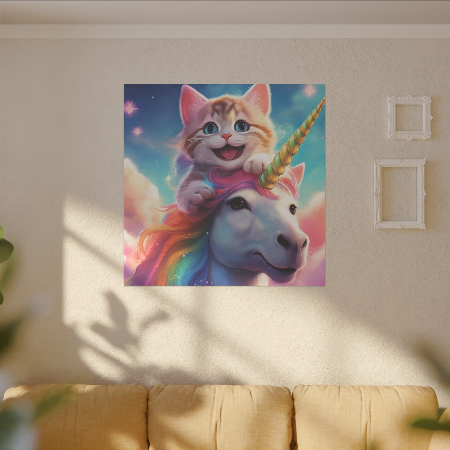 Canvas Print - Happy Cat Riding a Unicorn