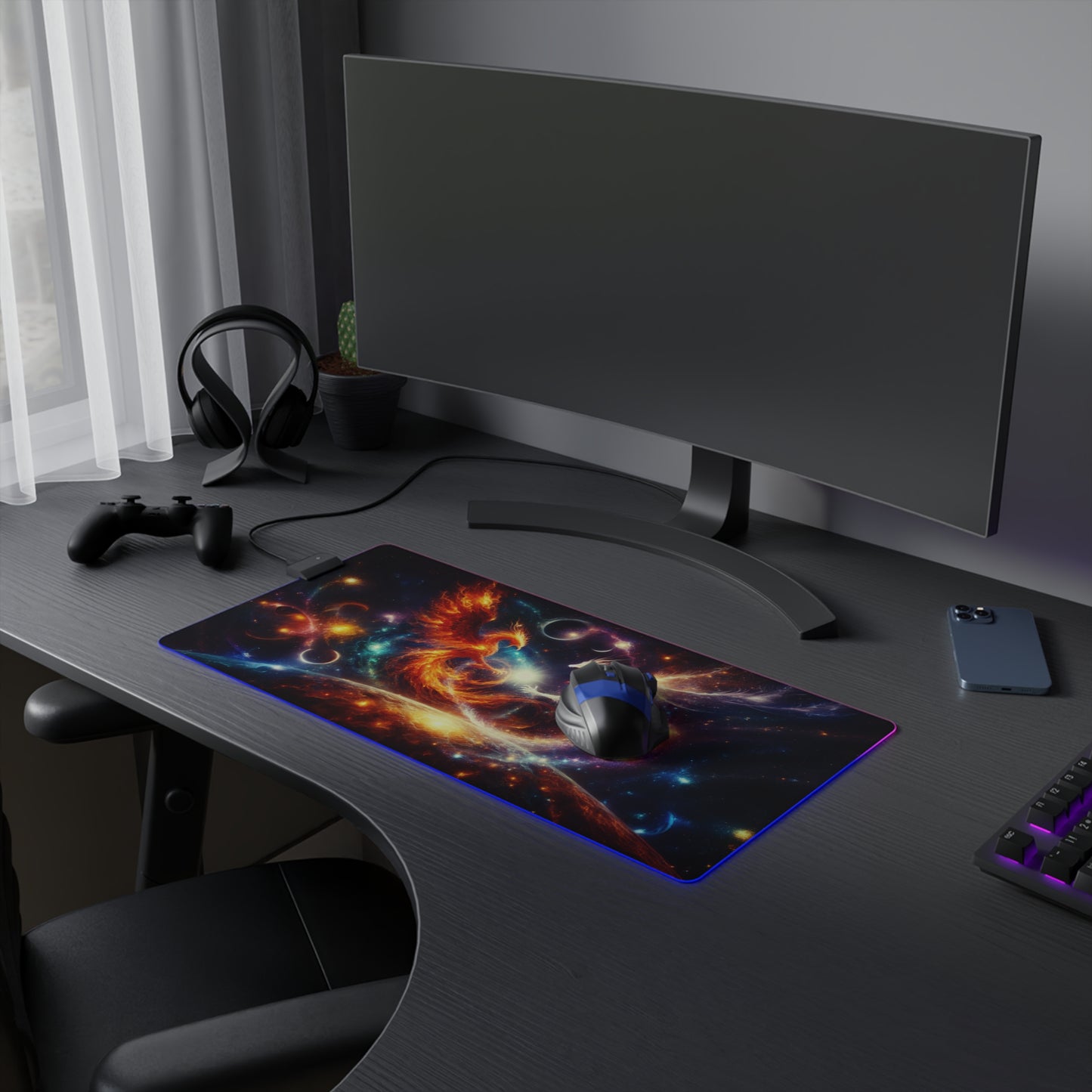 RGB LED Gaming Mouse Pad - Phoenix vs Dragon Design