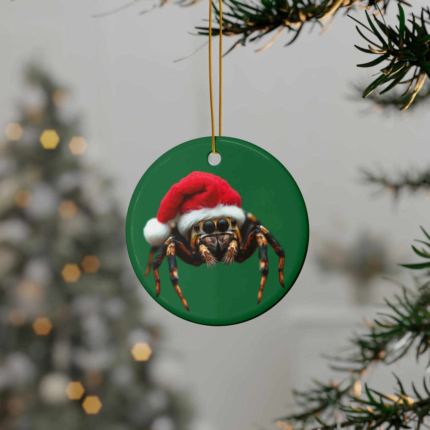 Ceramic Ornaments - Christmas Jumping Spider with Santa Hat