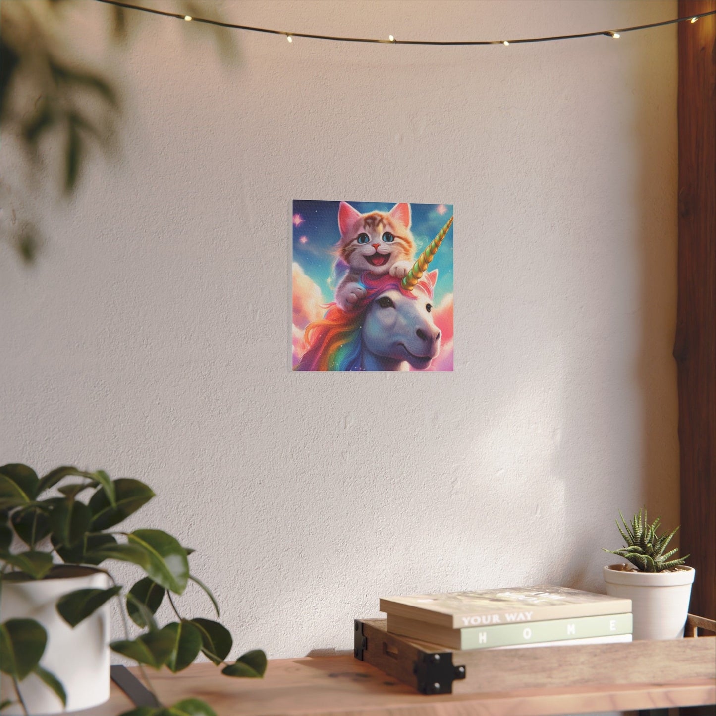 Canvas Print - Happy Cat Riding a Unicorn