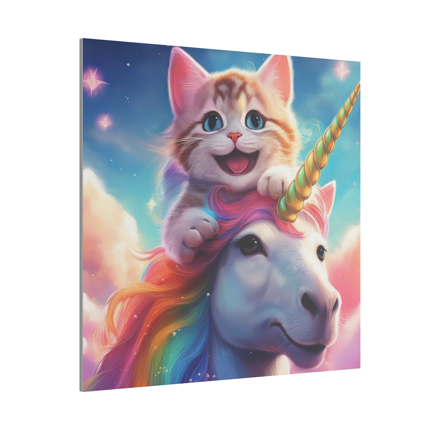 Canvas Print - Happy Cat Riding a Unicorn