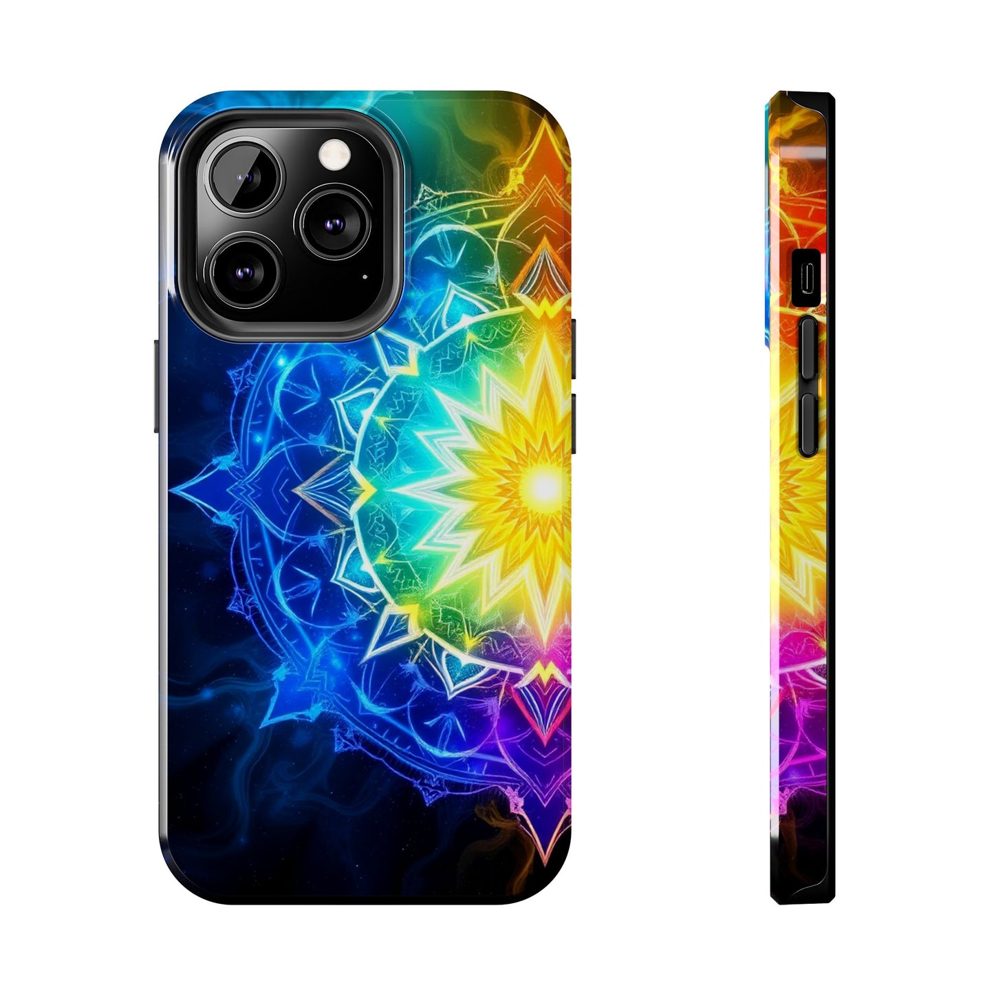 Radiant Rainbow Mandala Tough Phone Case – Vibrant Protection with Spiritual Flair - Resonating Crystal Creations