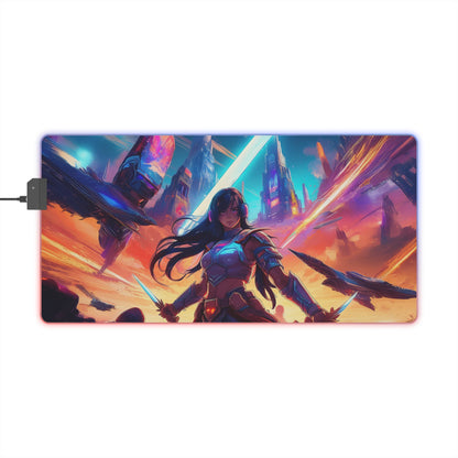 RGB LED Mouse Pad - Anime Girl Warrior Design