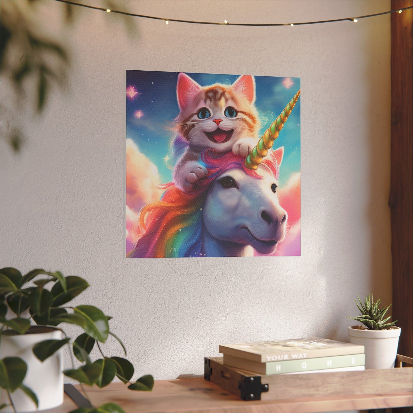 Canvas Print - Happy Cat Riding a Unicorn