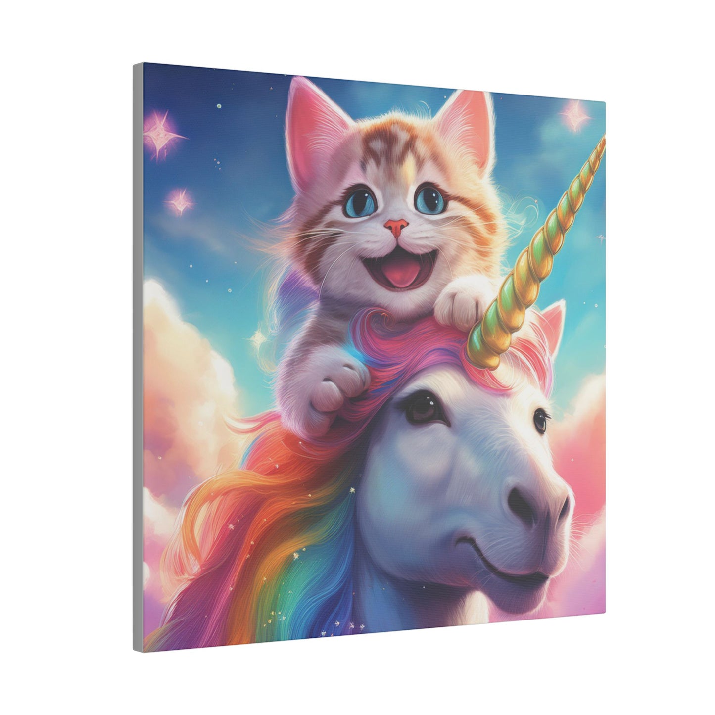 Canvas Print - Happy Cat Riding a Unicorn