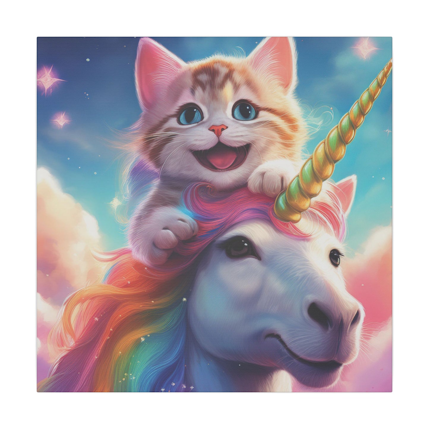 Canvas Print - Happy Cat Riding a Unicorn