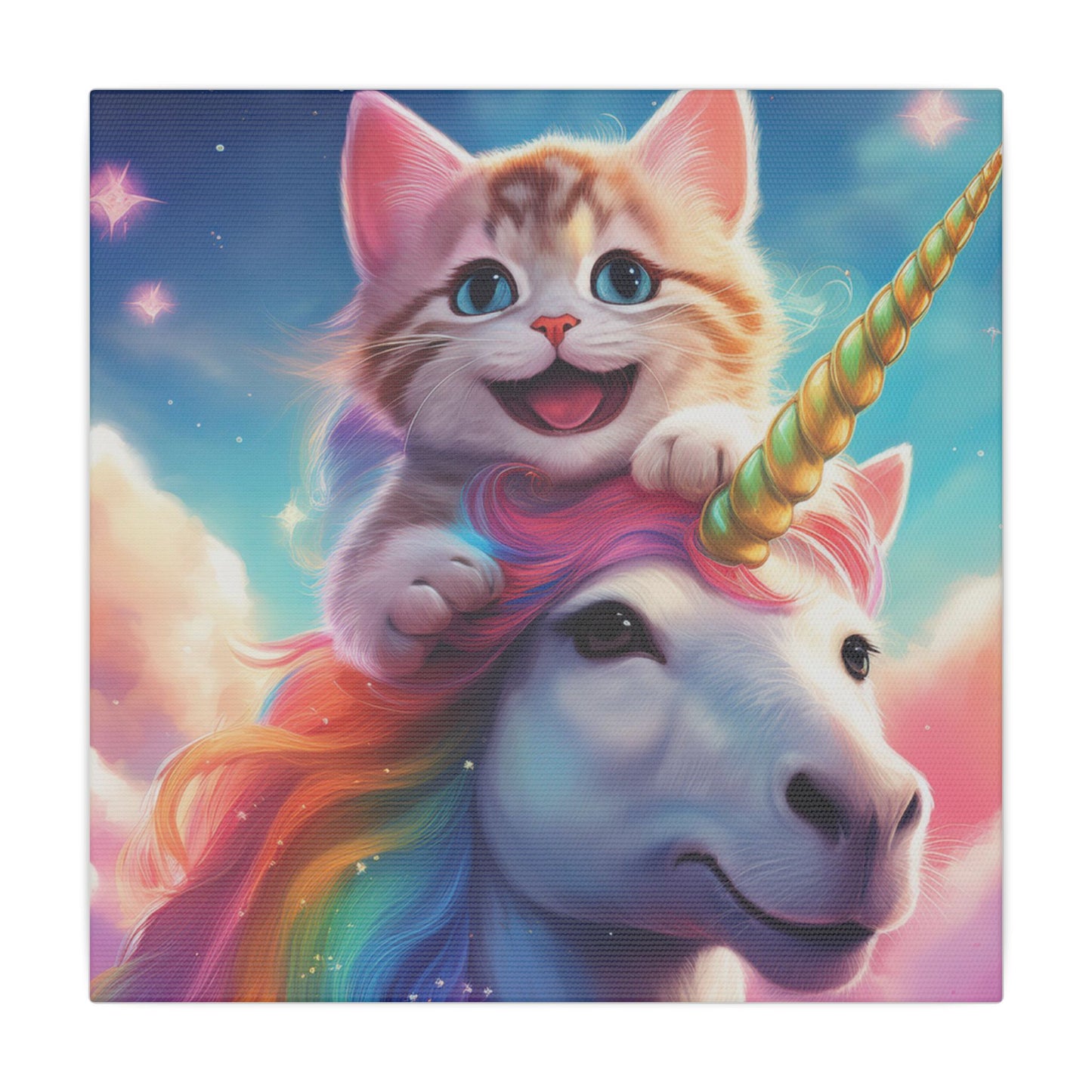 Canvas Print - Happy Cat Riding a Unicorn