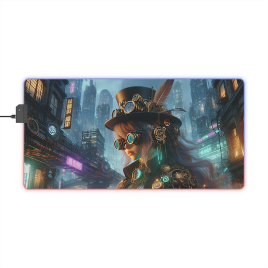 RGB LED Mouse Pad - Steampunk Girl in Cyberpunk World Design