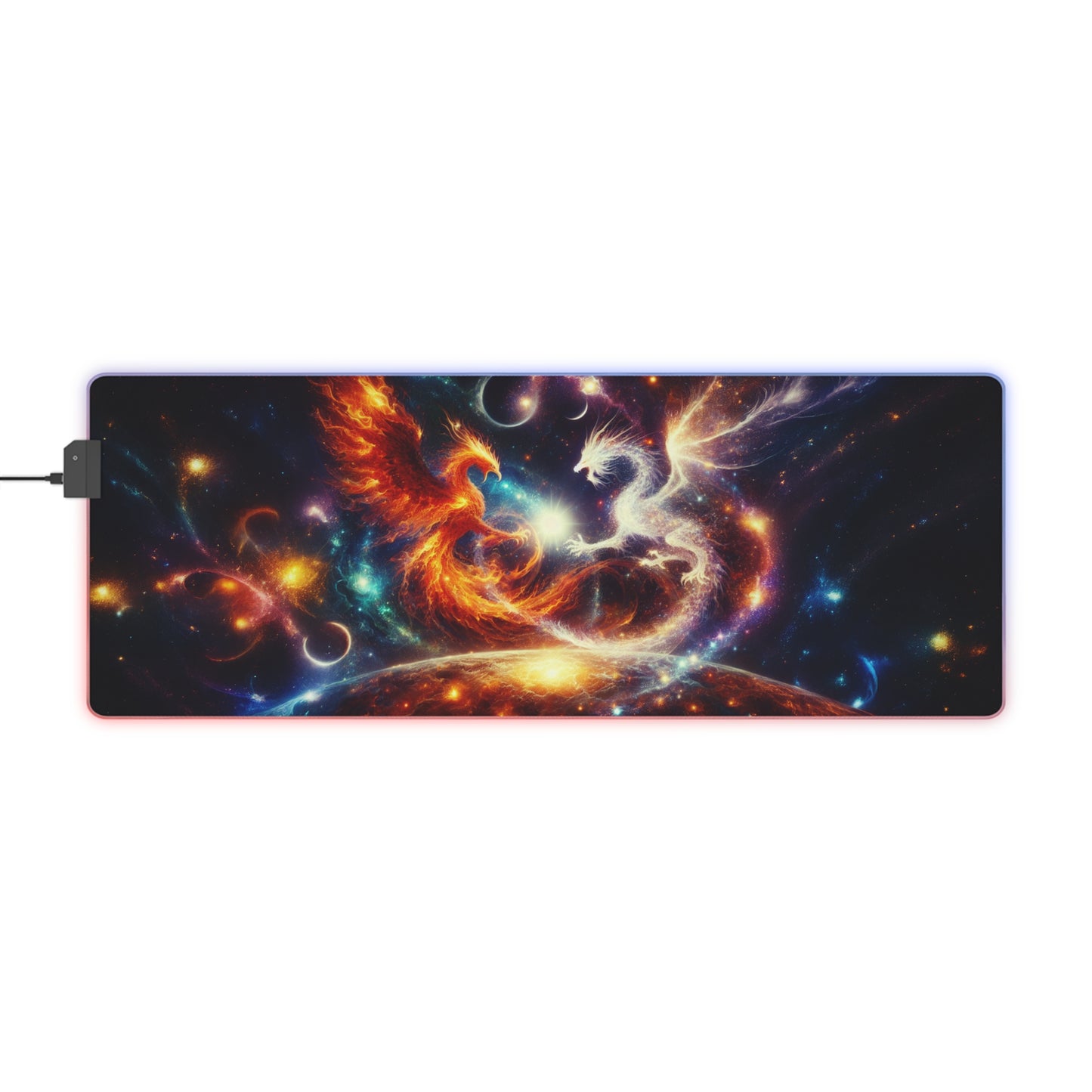 RGB LED Gaming Mouse Pad - Phoenix vs Dragon Design