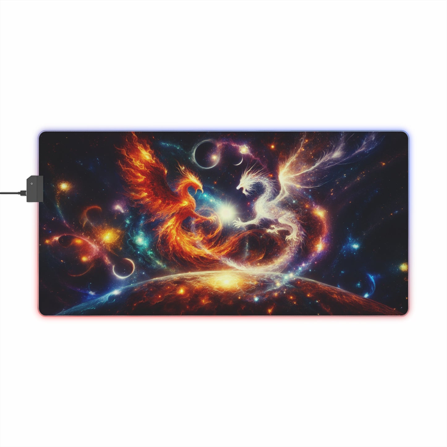 RGB LED Gaming Mouse Pad - Phoenix vs Dragon Design