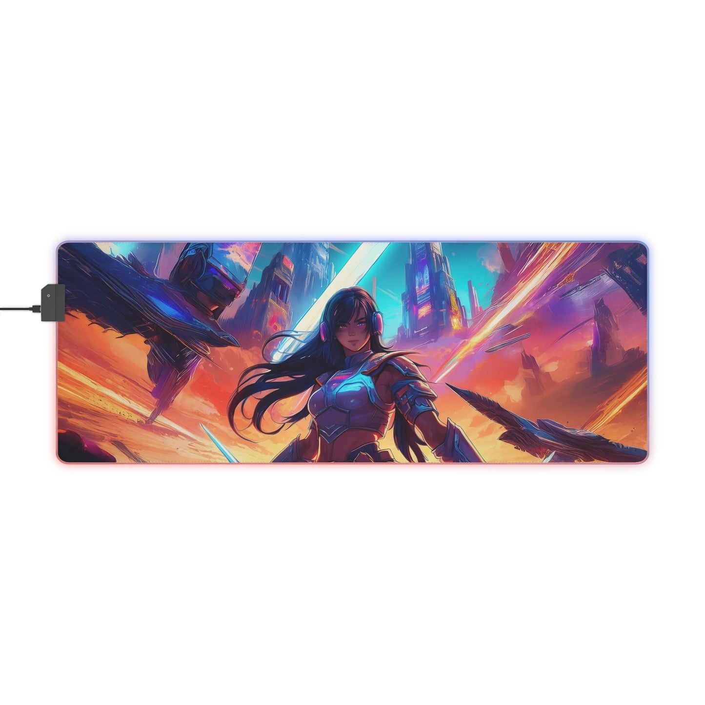 RGB LED Mouse Pad - Anime Girl Warrior Design