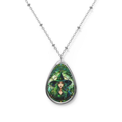 Stained Glass Green Witch Necklace