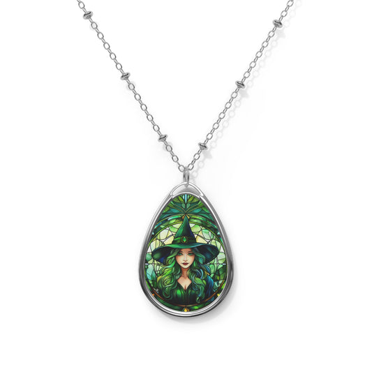 Stained Glass Green Witch Necklace