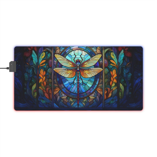 RGB LED Mouse Pad - Stained Glass Dragonfly Design