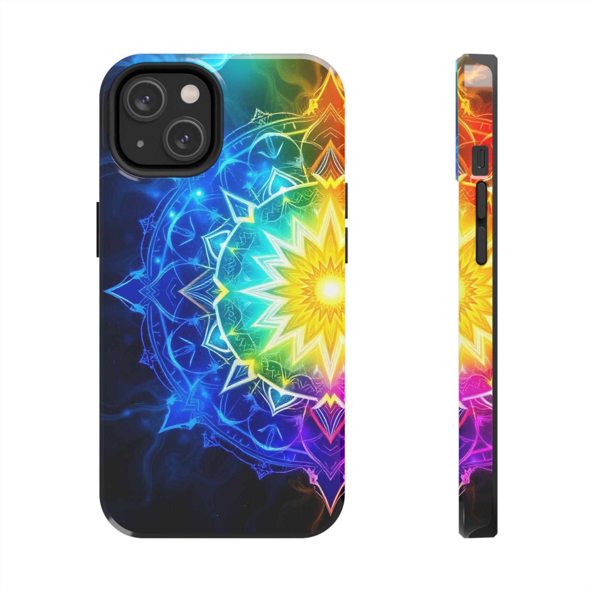 Radiant Rainbow Mandala Tough Phone Case – Vibrant Protection with Spiritual Flair - Resonating Crystal Creations