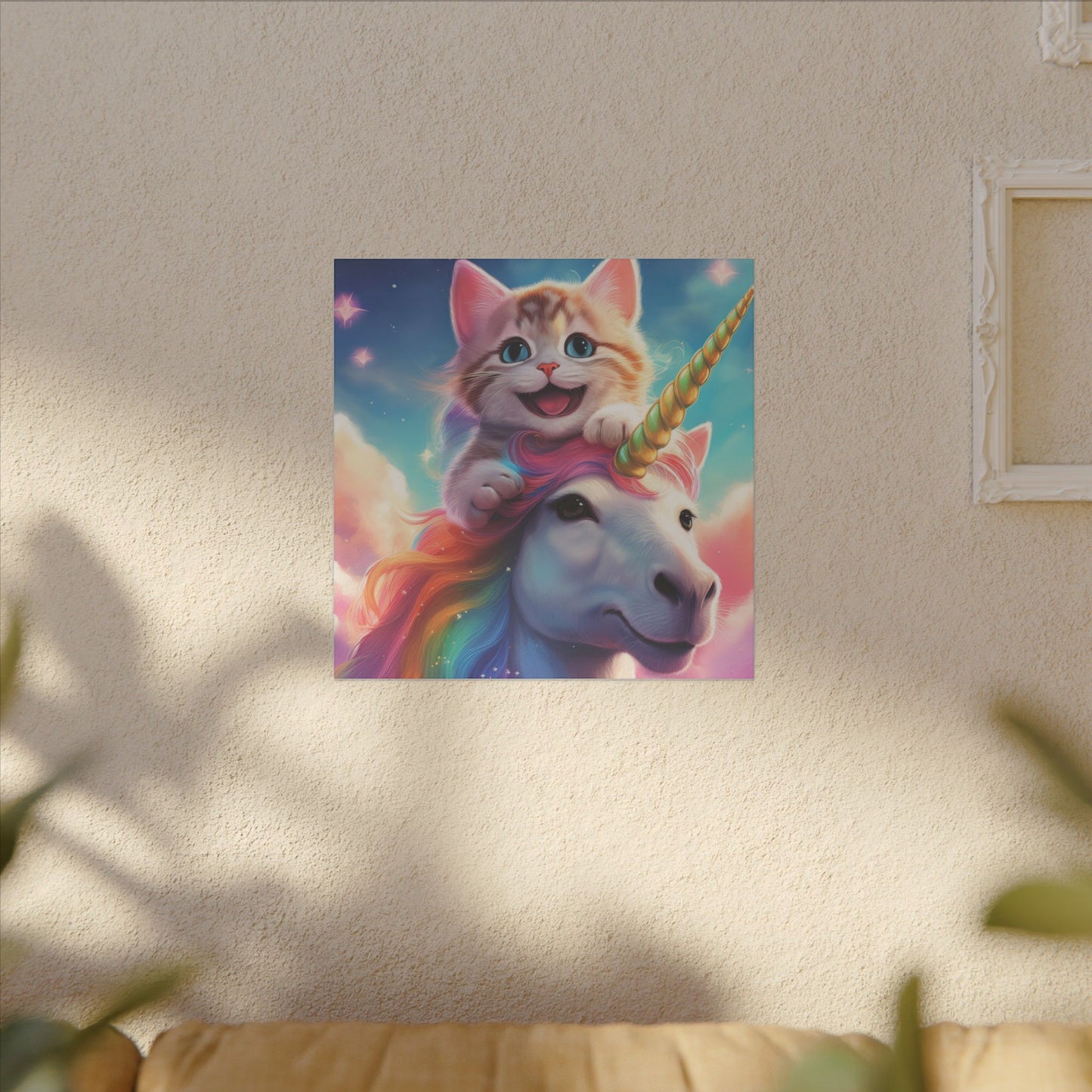 Canvas Print - Happy Cat Riding a Unicorn