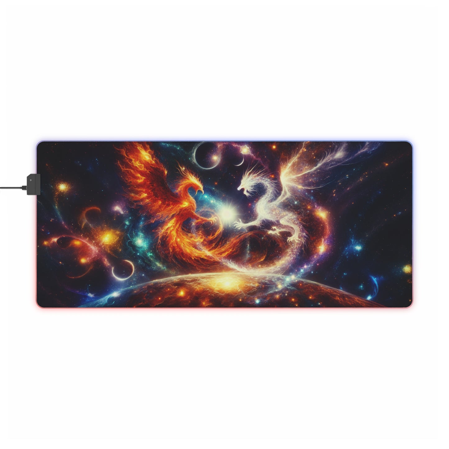 RGB LED Gaming Mouse Pad - Phoenix vs Dragon Design