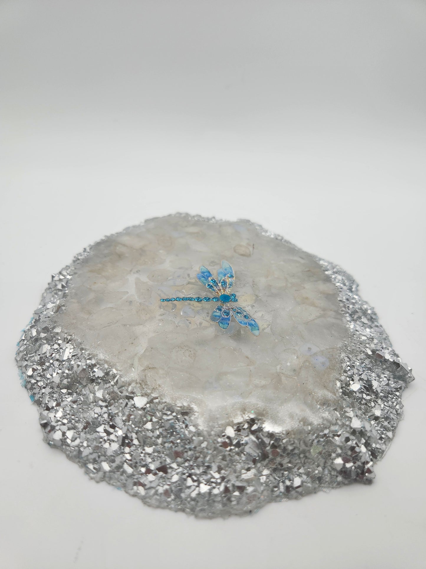 Resin Geode Orgone Charging Plate with Dragonfly