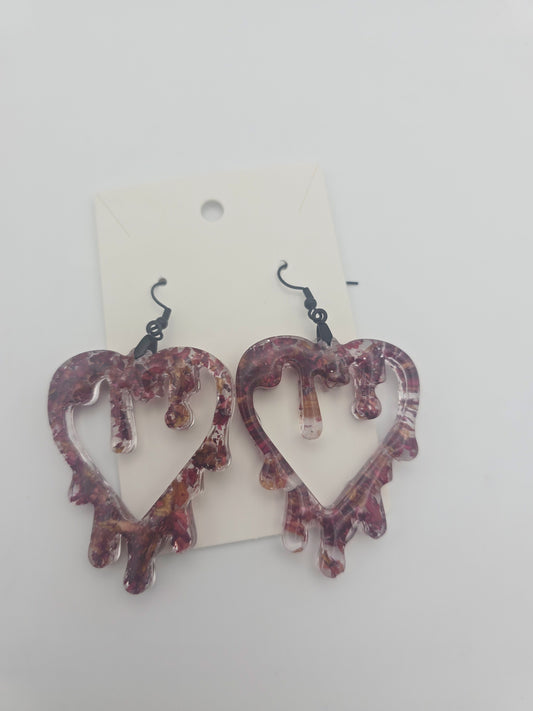 Bleeding Heart Earrings Crafted with Real Rose Petals