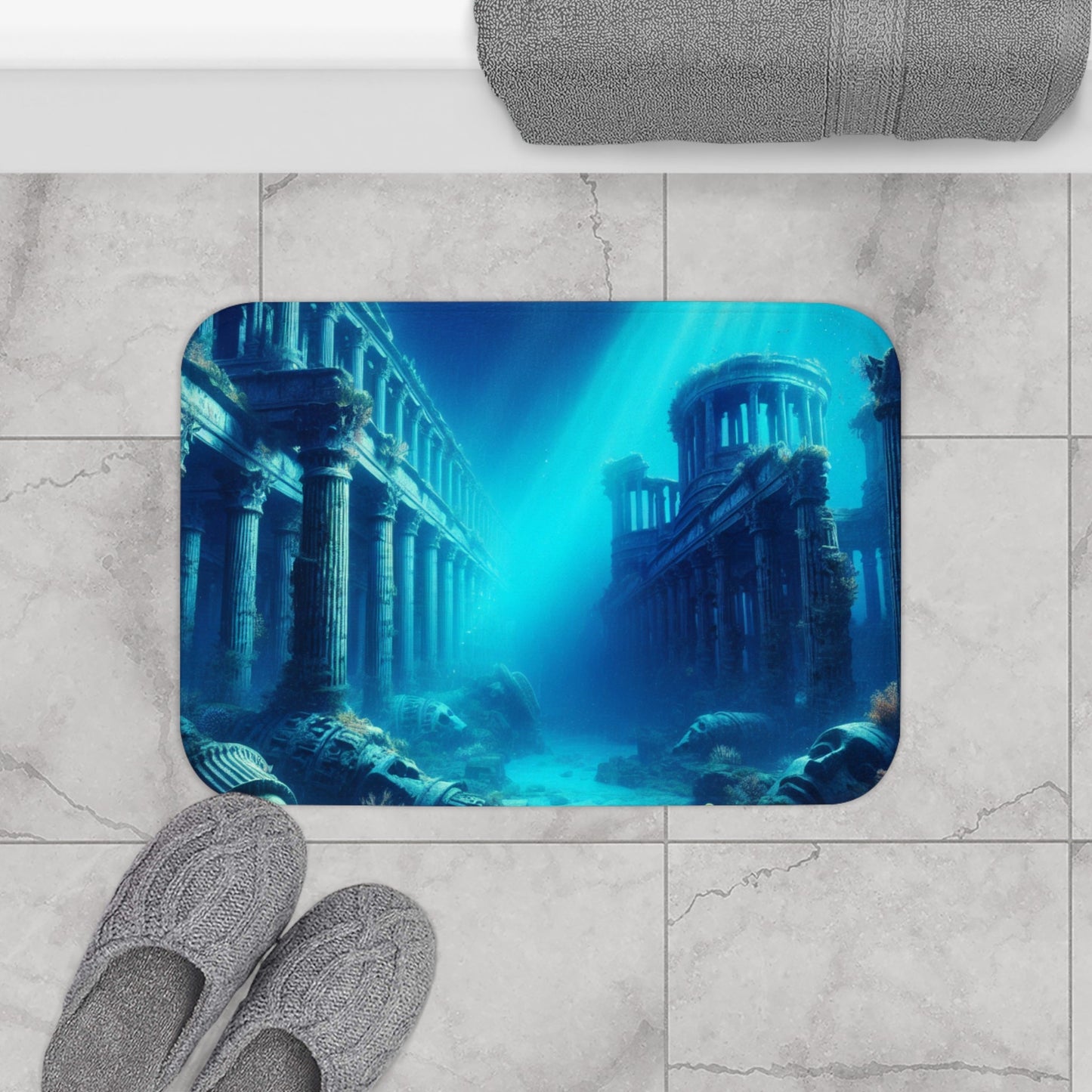 Atlantis Bath Mat, Underwater City Bathroom Rug, Ocean Theme Home Decor, Nautical Shower Mat, Ancient Civilization Washable Mat, Seabed - Resonating Crystal Creations