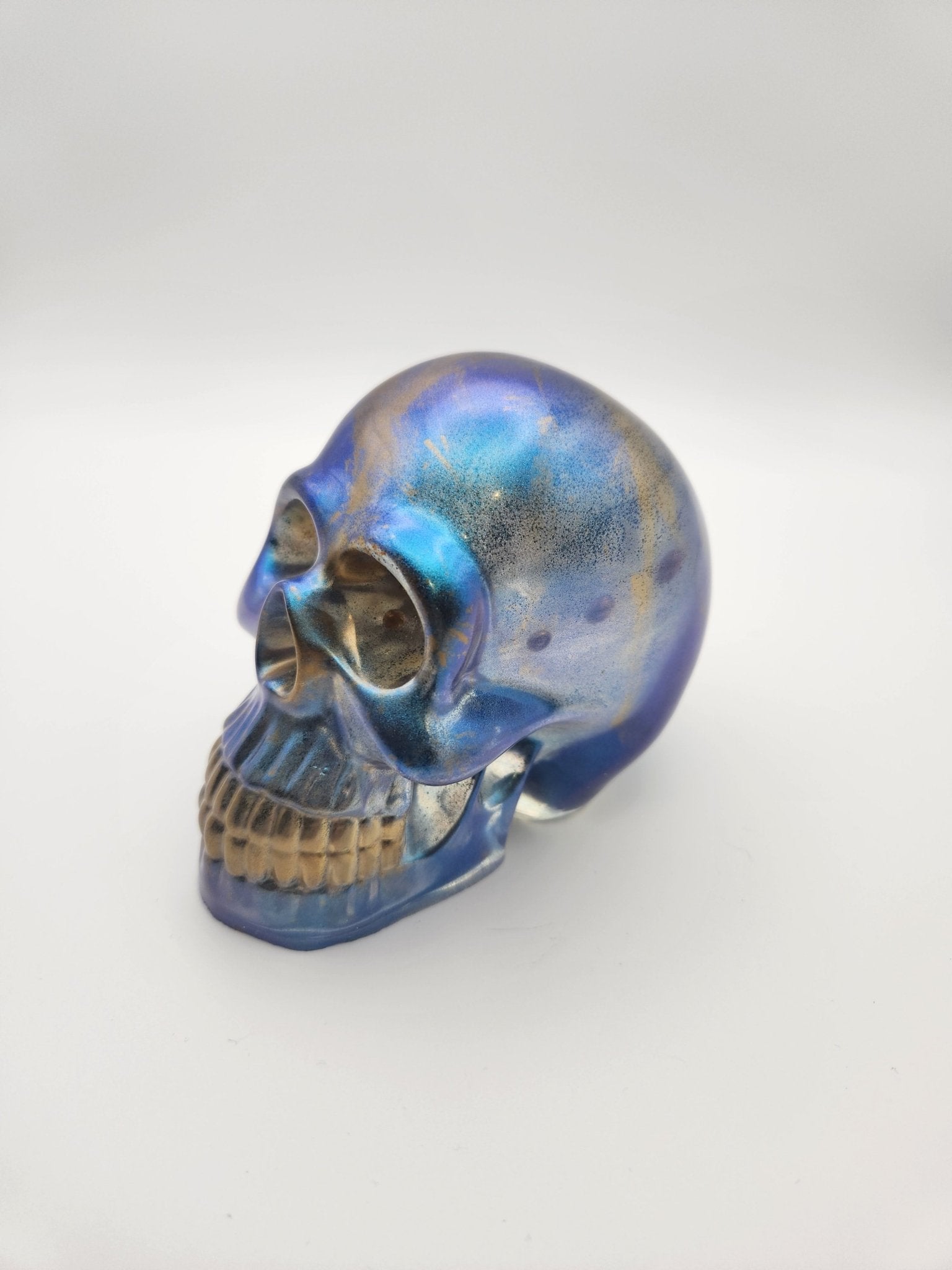 Blue and Gold Resin Skull - Resonating Crystal Creations