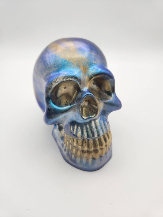 Blue and Gold Resin Skull - Resonating Crystal Creations