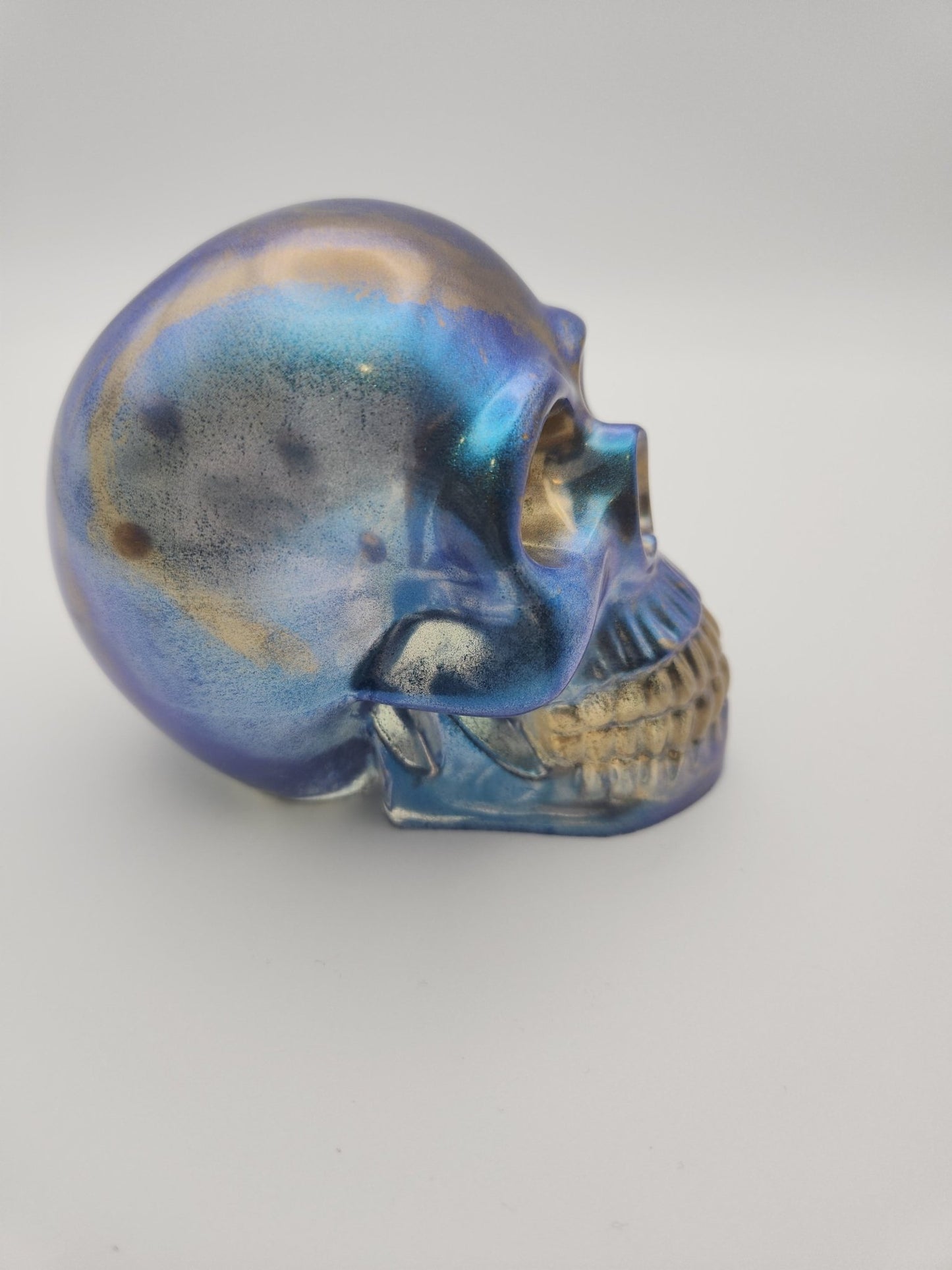 Blue and Gold Resin Skull - Resonating Crystal Creations