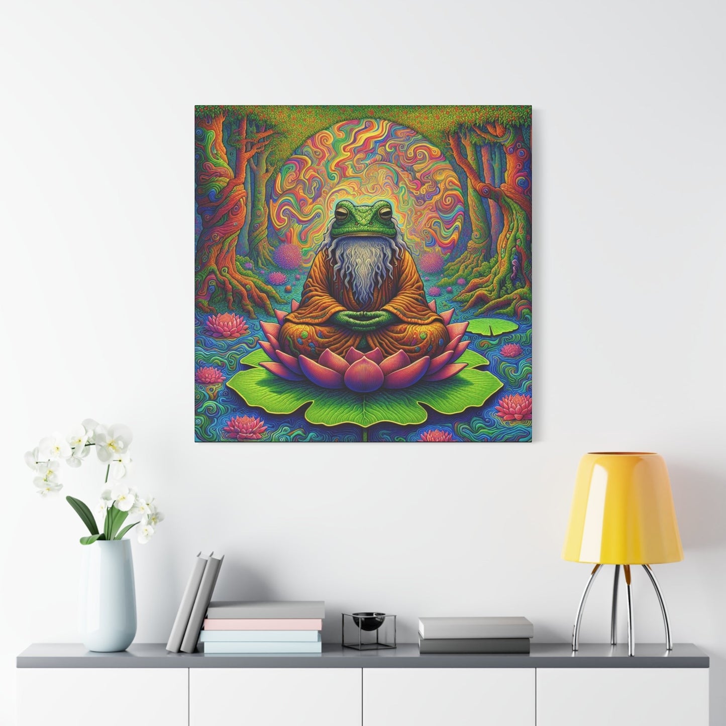 Canvas Art: Meditating Zen Frog - Resonating Crystal Creations