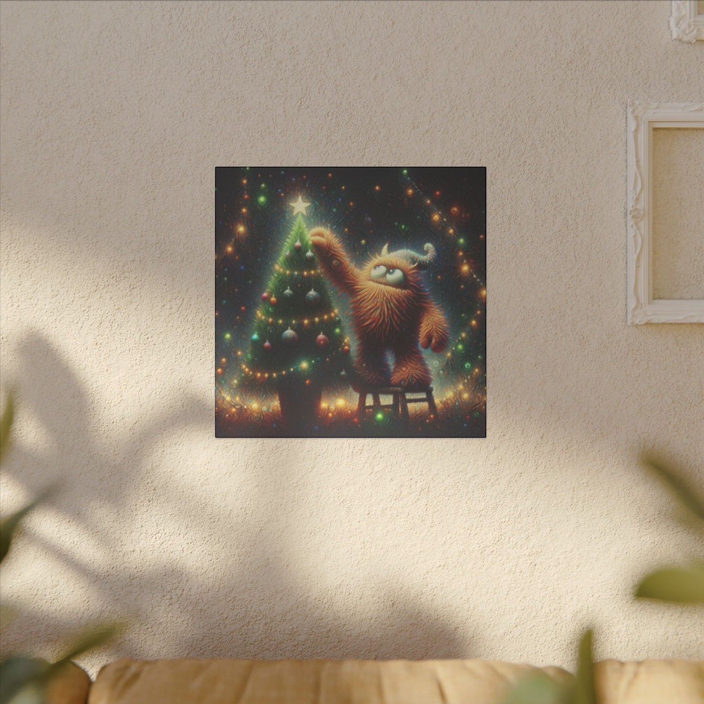 Canvas Print - Cute Monster Decorating Christmas Tree - Resonating Crystal Creations