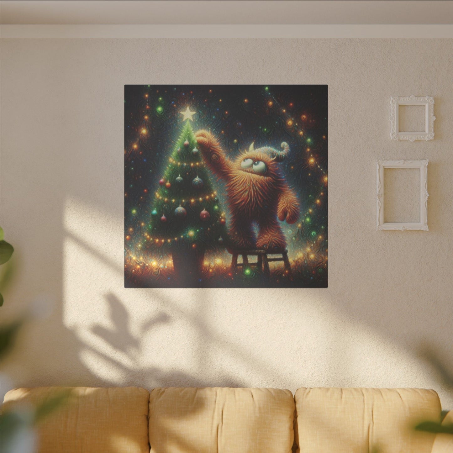 Canvas Print - Cute Monster Decorating Christmas Tree - Resonating Crystal Creations