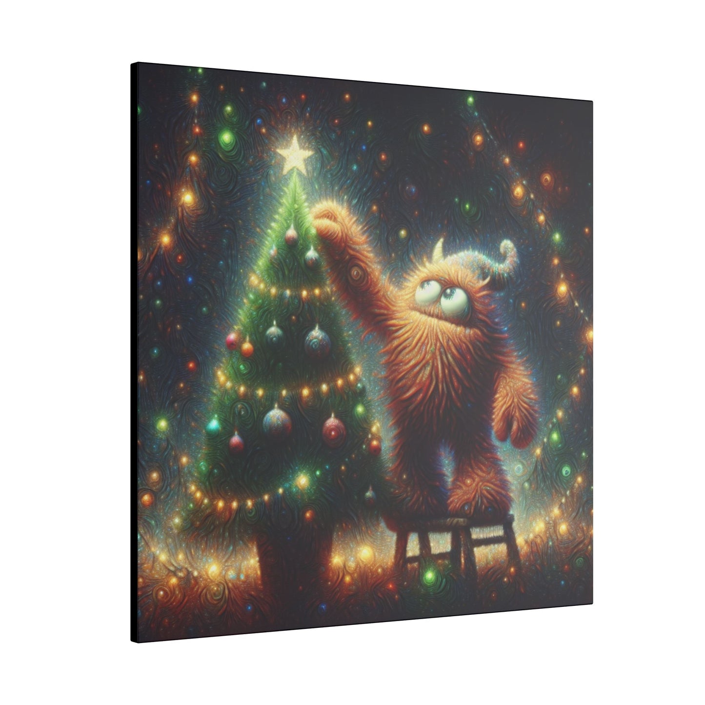 Canvas Print - Cute Monster Decorating Christmas Tree - Resonating Crystal Creations