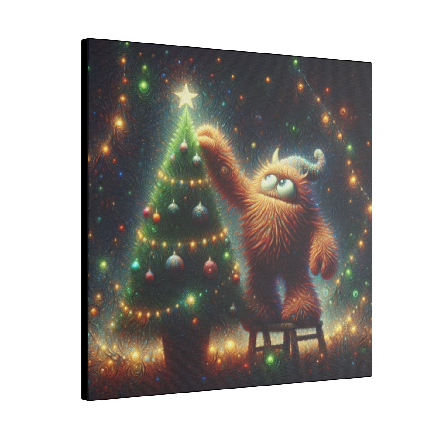 Canvas Print - Cute Monster Decorating Christmas Tree - Resonating Crystal Creations