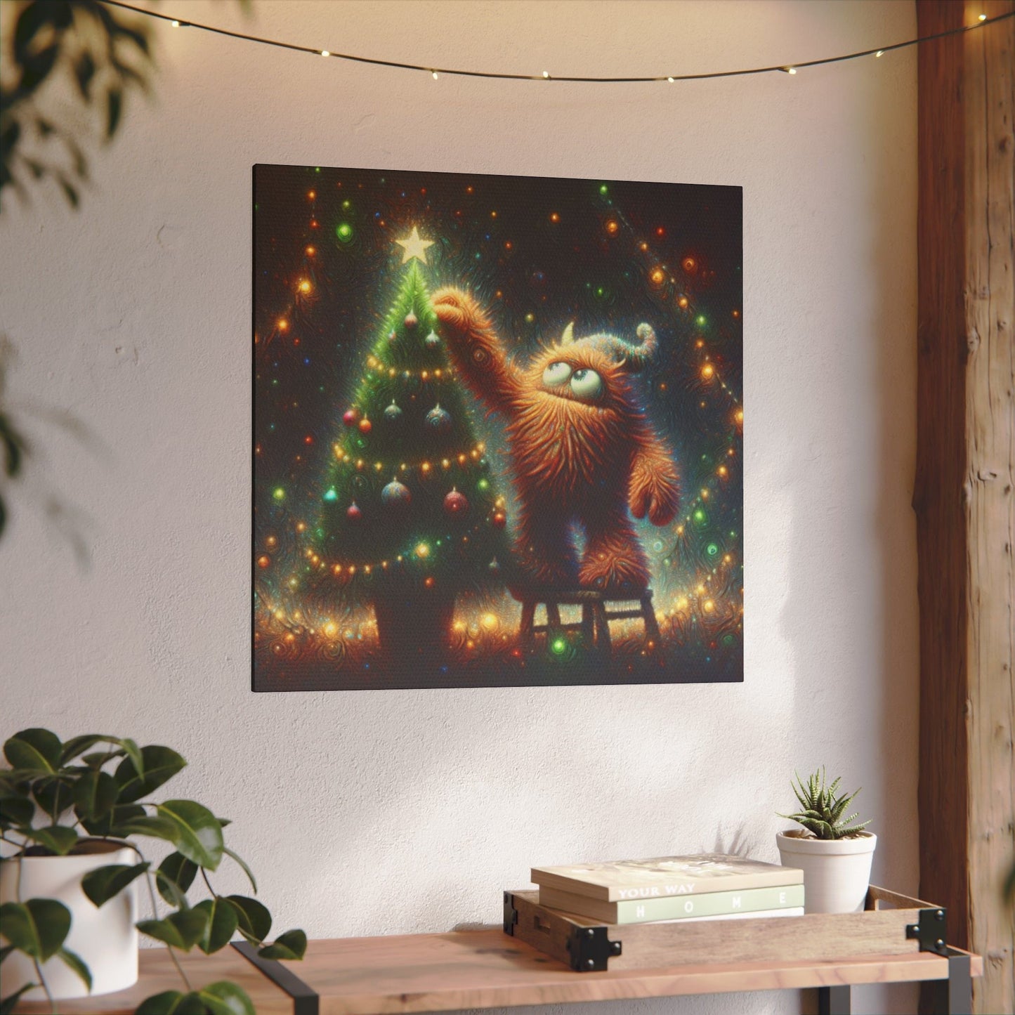 Canvas Print - Cute Monster Decorating Christmas Tree - Resonating Crystal Creations