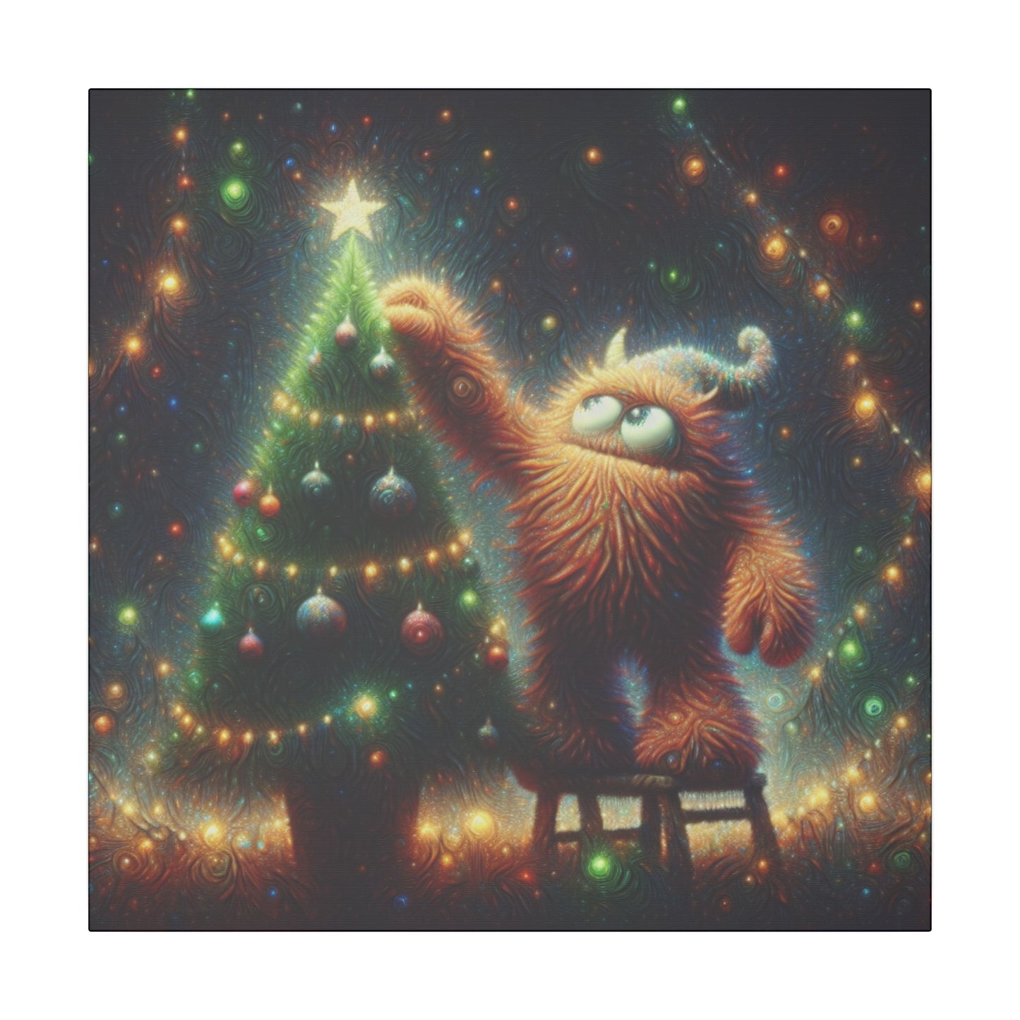 Canvas Print - Cute Monster Decorating Christmas Tree - Resonating Crystal Creations