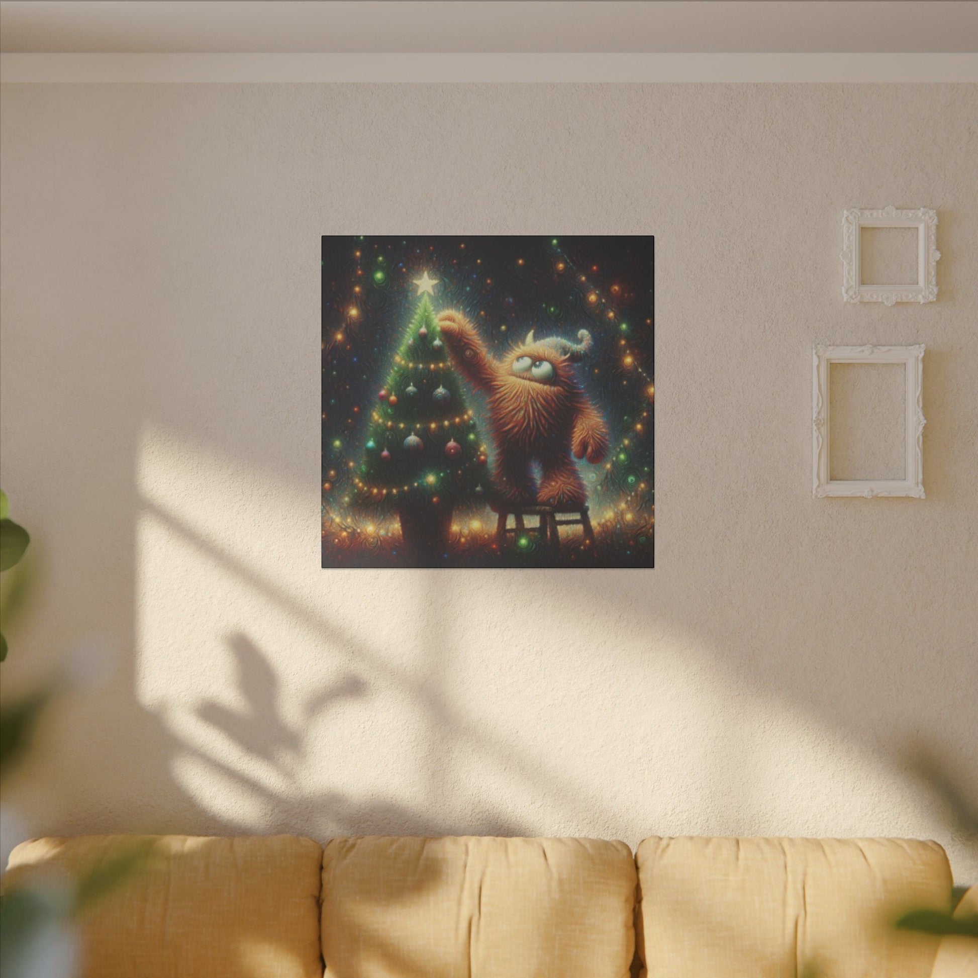 Canvas Print - Cute Monster Decorating Christmas Tree - Resonating Crystal Creations