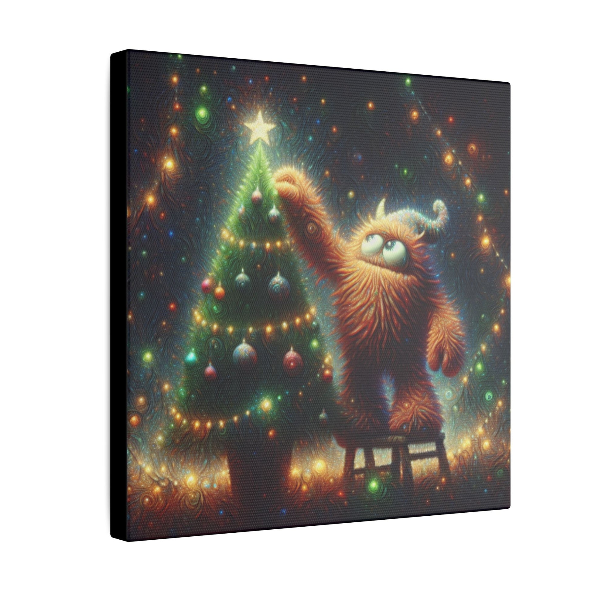 Canvas Print - Cute Monster Decorating Christmas Tree - Resonating Crystal Creations