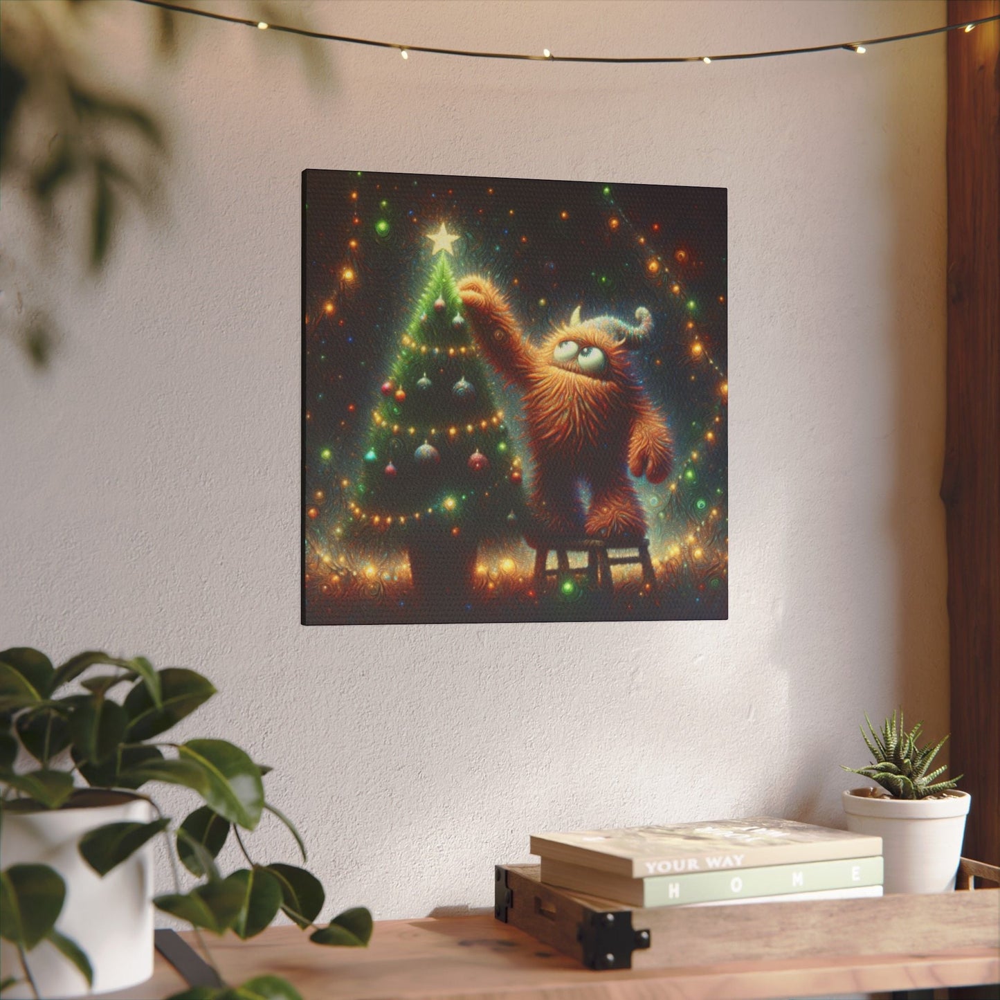 Canvas Print - Cute Monster Decorating Christmas Tree - Resonating Crystal Creations