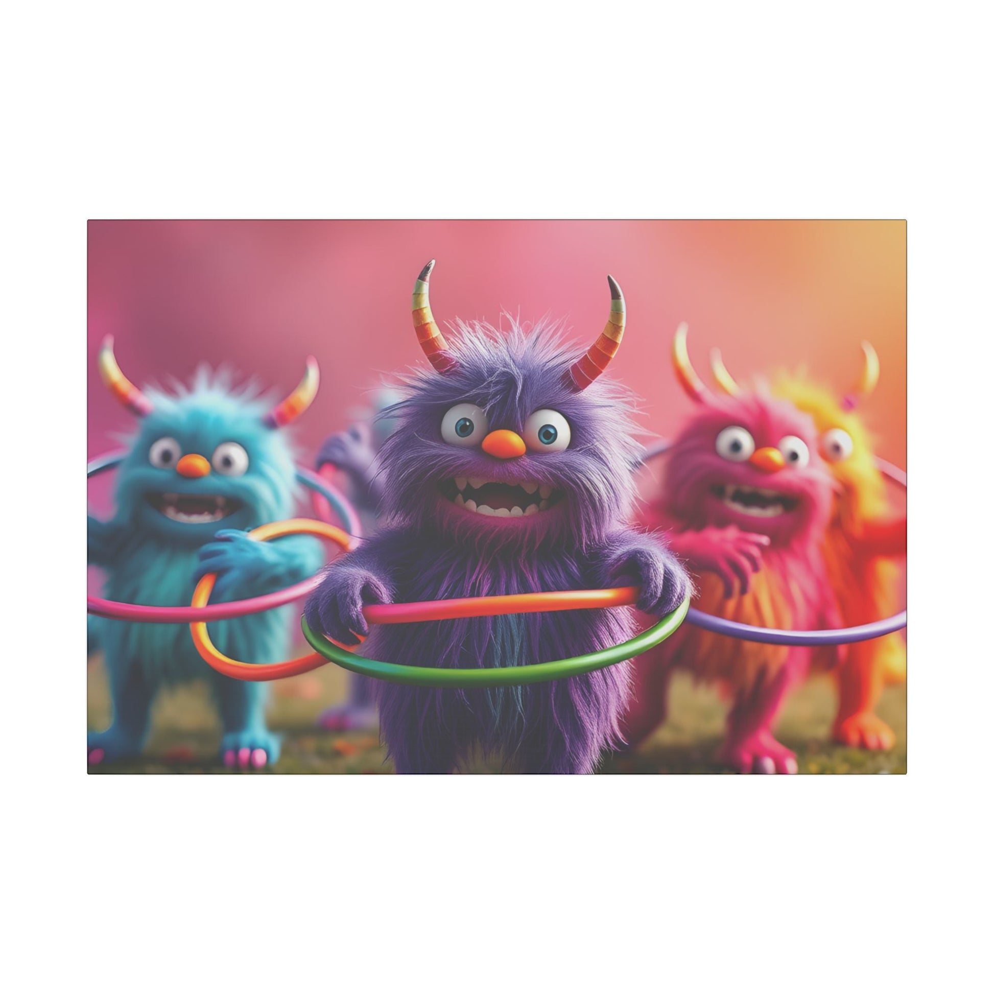 Canvas Print Cute Monsters Hula Hooping - Resonating Crystal Creations