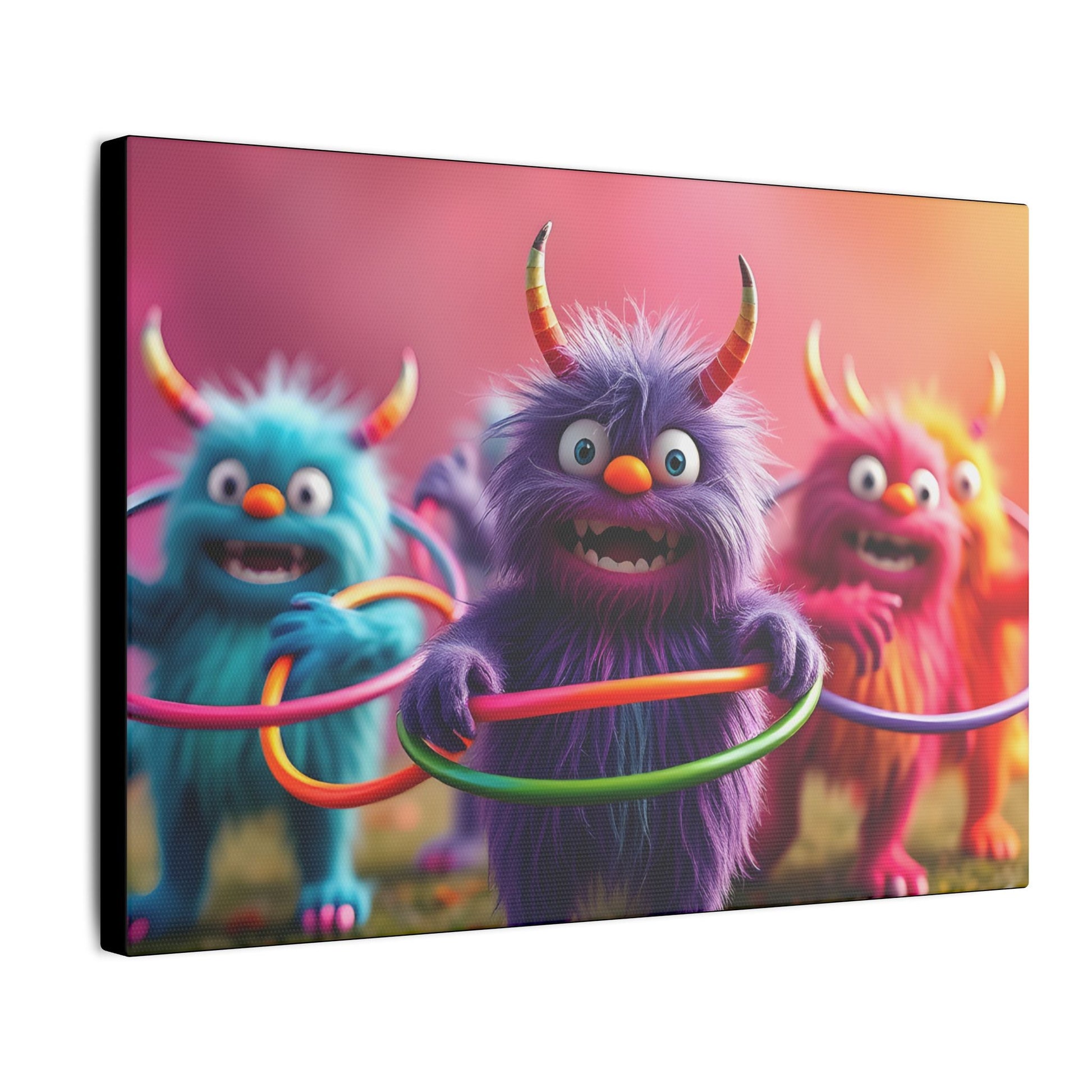 Canvas Print Cute Monsters Hula Hooping - Resonating Crystal Creations