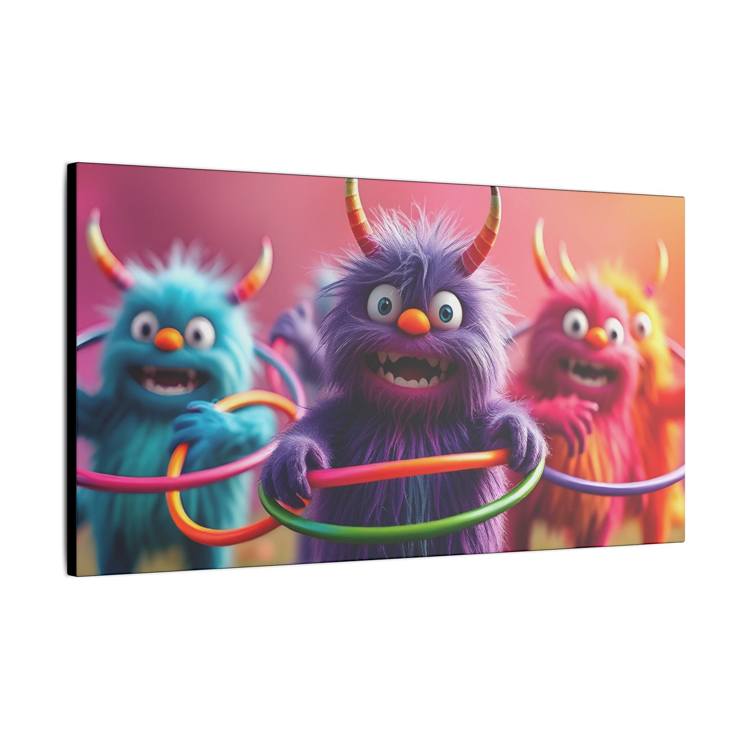 Canvas Print Cute Monsters Hula Hooping - Resonating Crystal Creations