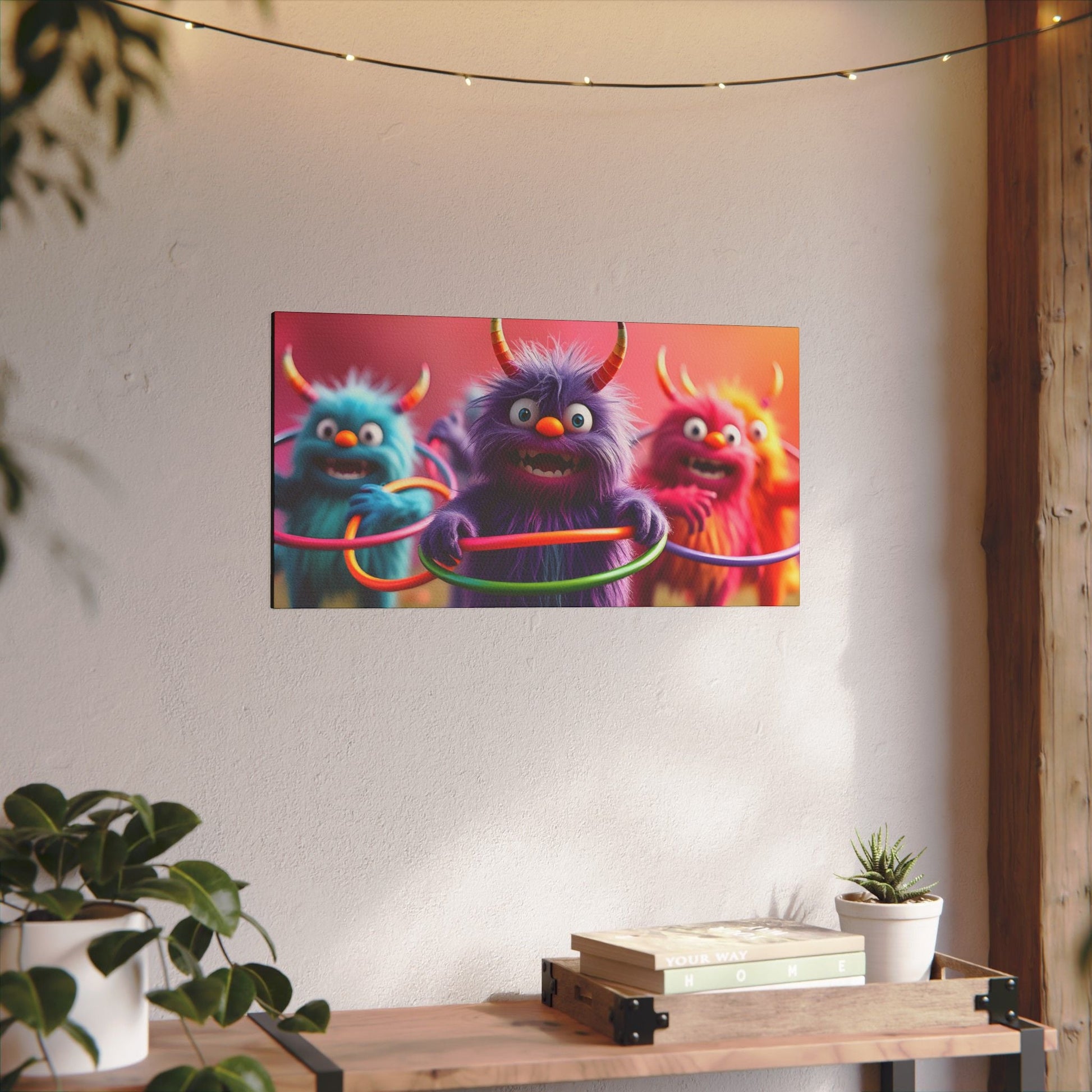 Canvas Print Cute Monsters Hula Hooping - Resonating Crystal Creations