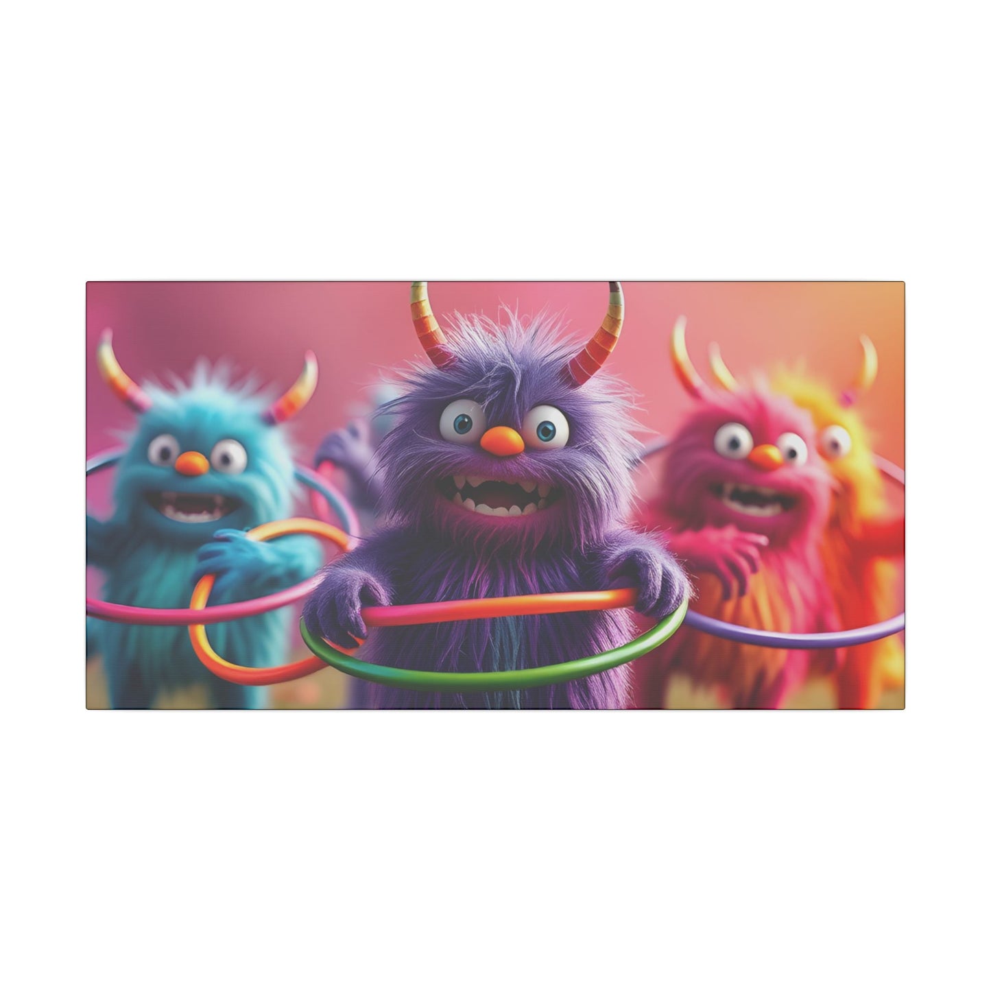 Canvas Print Cute Monsters Hula Hooping - Resonating Crystal Creations