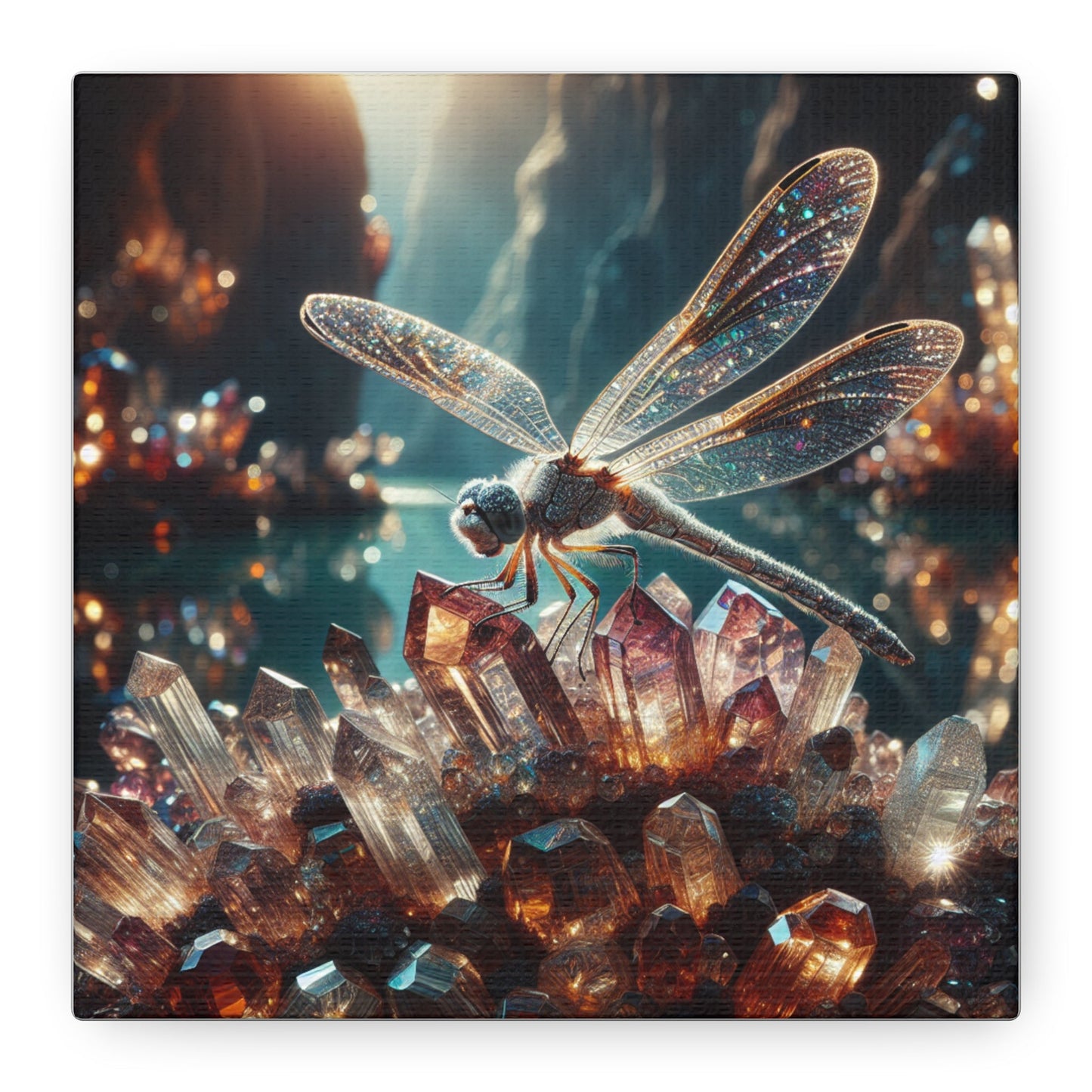 Canvas Print Dragonfly on Crystal Cluster - Resonating Crystal Creations