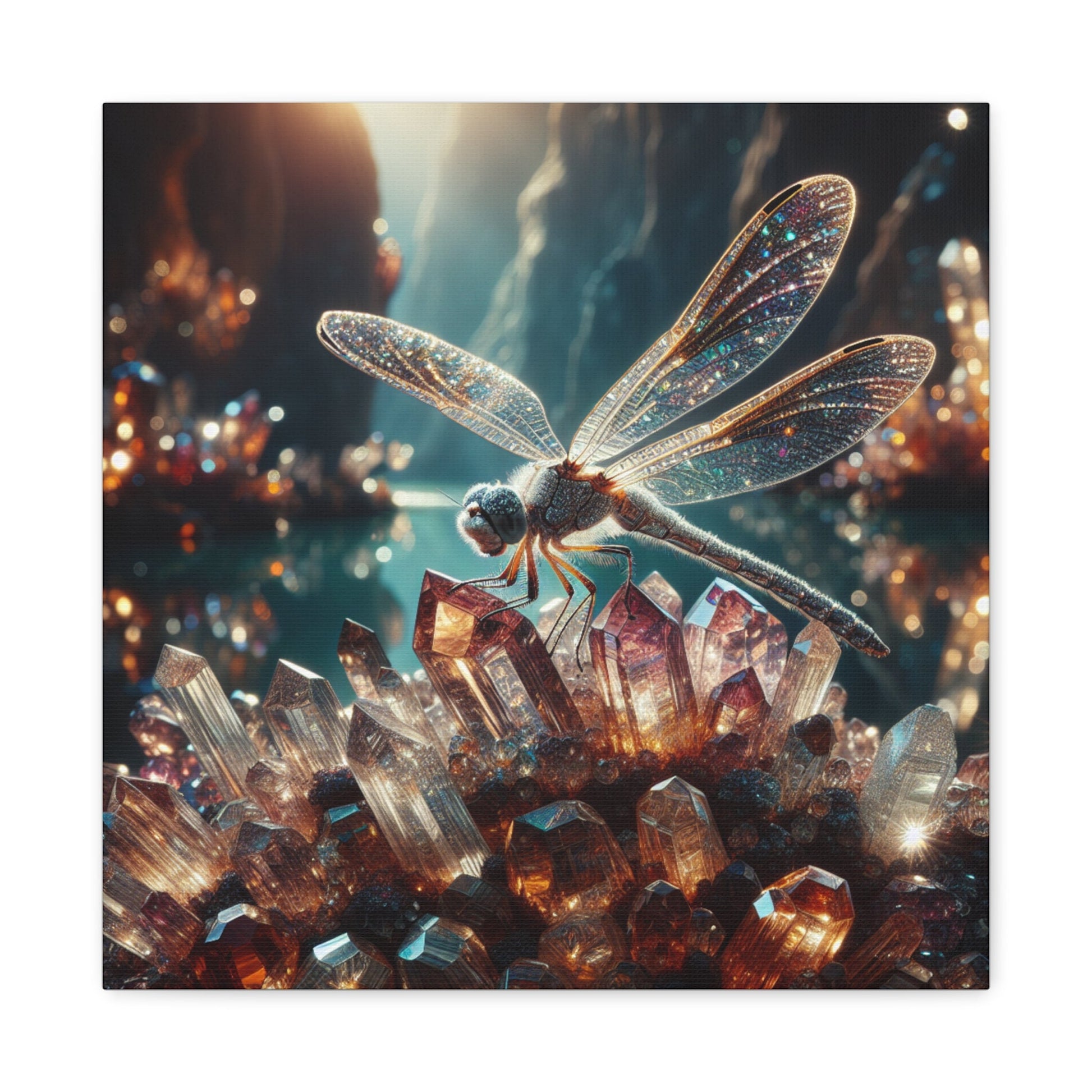 Canvas Print Dragonfly on Crystal Cluster - Resonating Crystal Creations