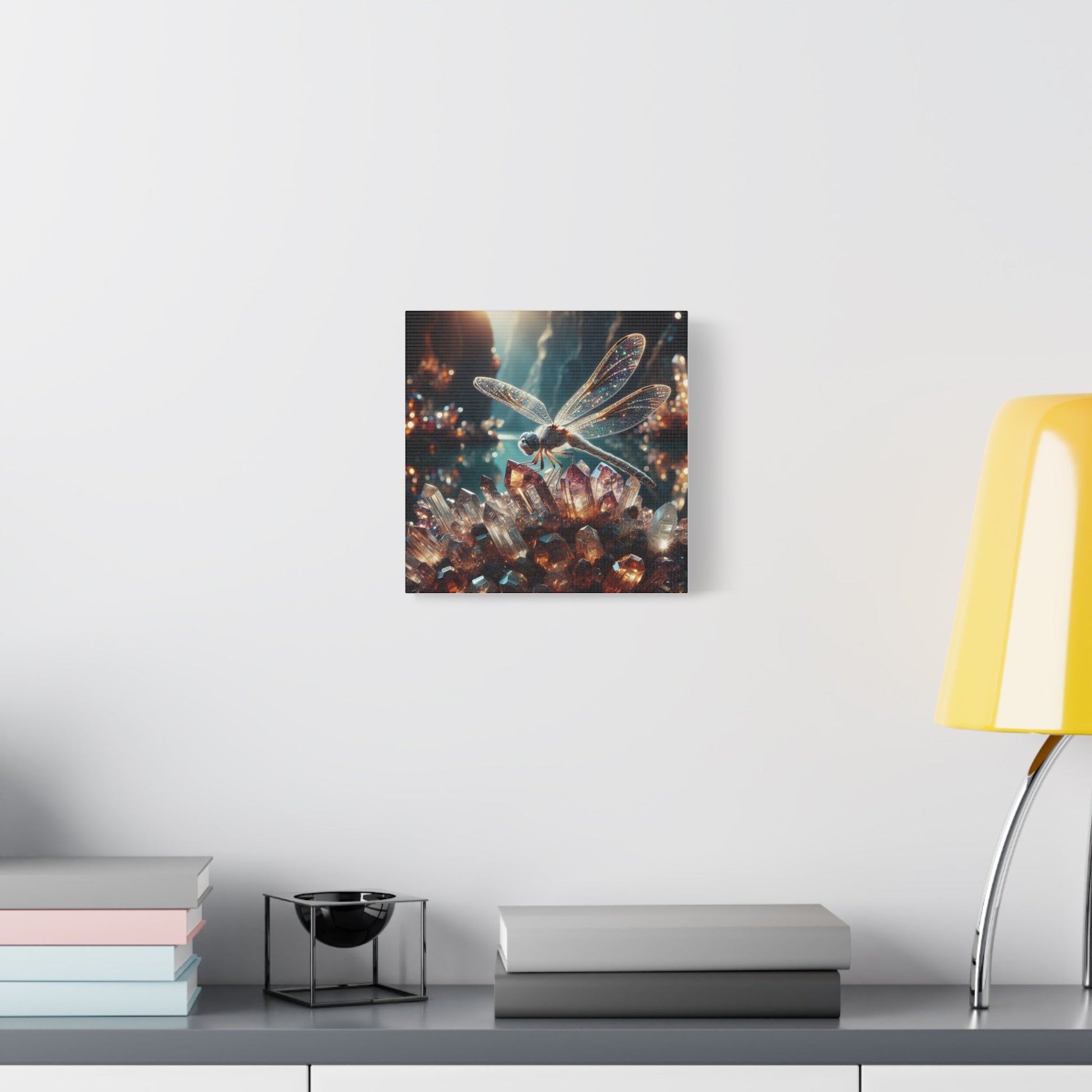 Canvas Print Dragonfly on Crystal Cluster - Resonating Crystal Creations