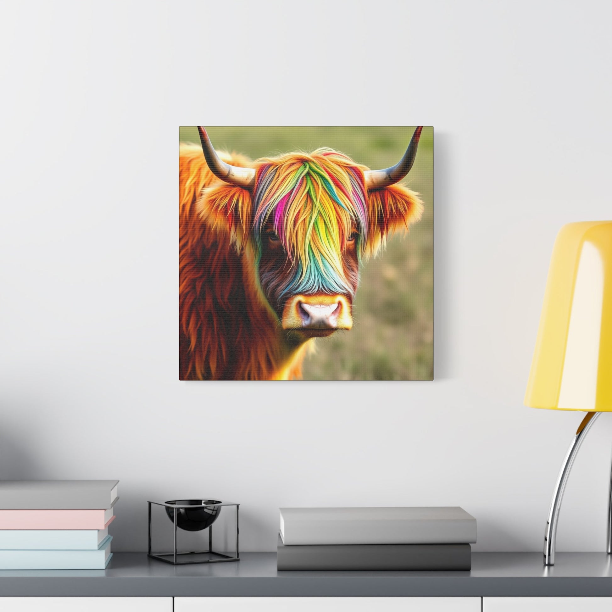 Canvas Print - Highland Cow with Rainbow Hair - Resonating Crystal Creations