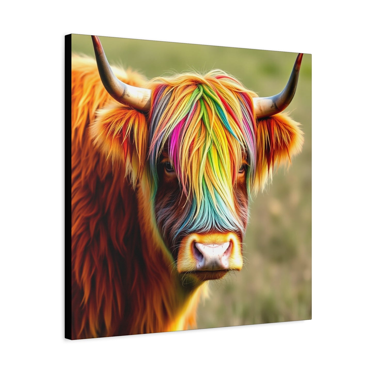 Canvas Print - Highland Cow with Rainbow Hair - Resonating Crystal Creations